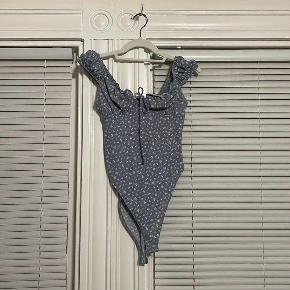 Blue floral body suit